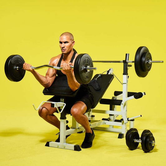Sports Hantelbank mit Gewichten, 170 cm Stange und Hantelset