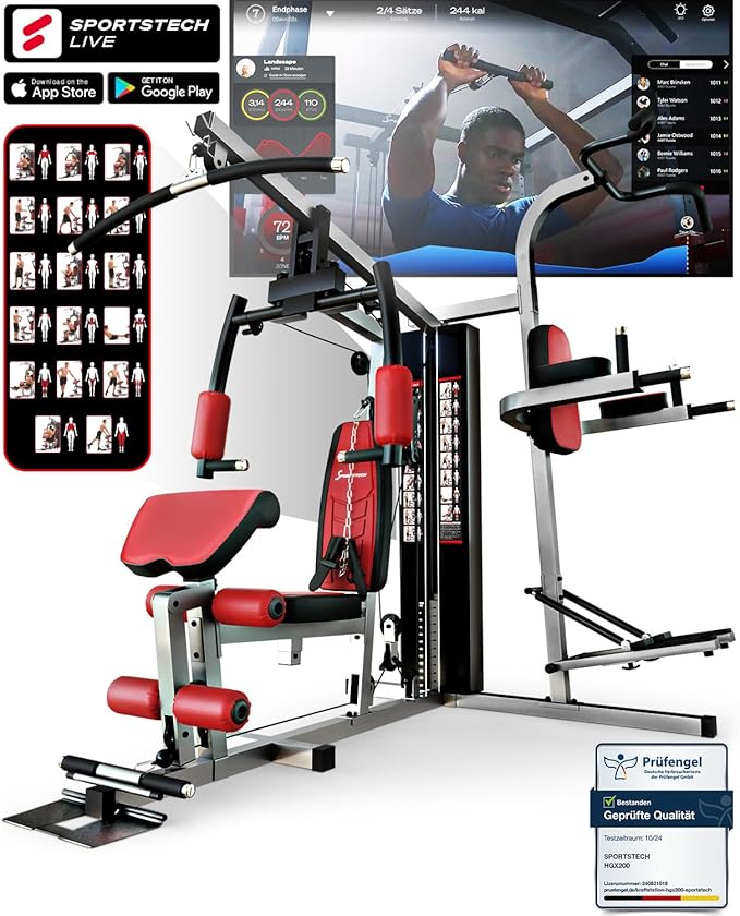 HGX200: Multifunktions-Kraftstation mit Stepper, Beinpresse & Powertower