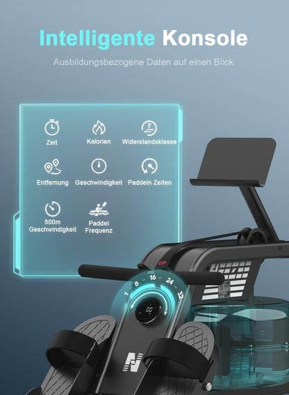 Wasserrudergerät: Bluetooth-Monitor, Tablet-Halterung, 150 kg Kapazität