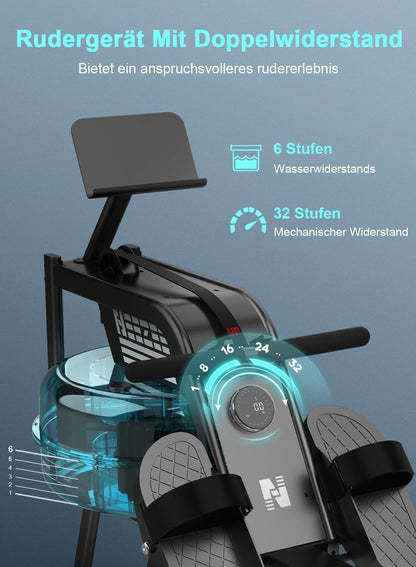 Wasserrudergerät: Bluetooth-Monitor, Tablet-Halterung, 150 kg Kapazität