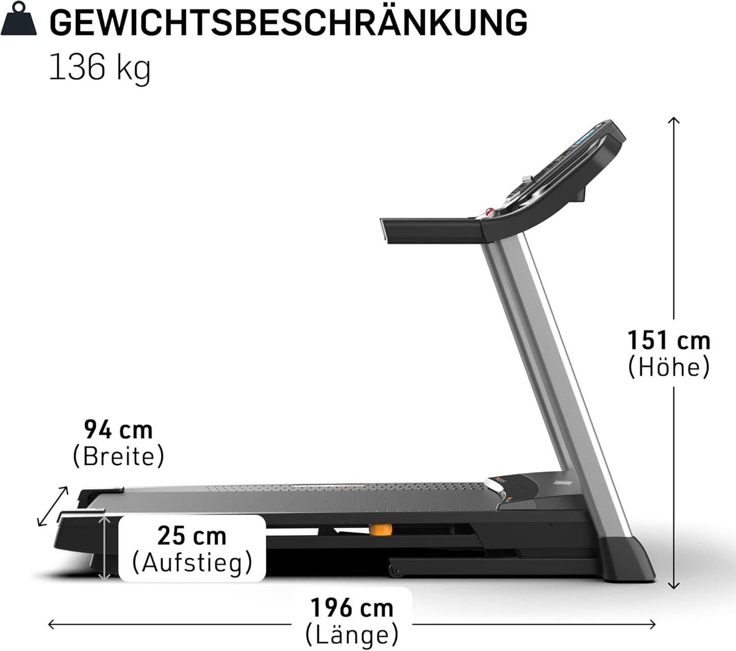 T-Serie: Laufband mit Steigung, Bluetooth, 136 kg Traglast
