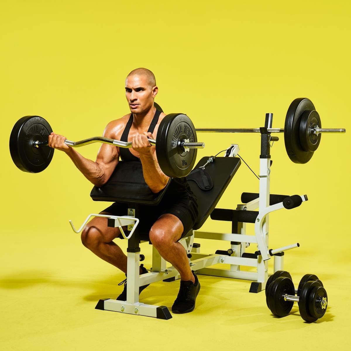 Sports Hantelbank mit Gewichten, 170 cm Stange und Hantelset