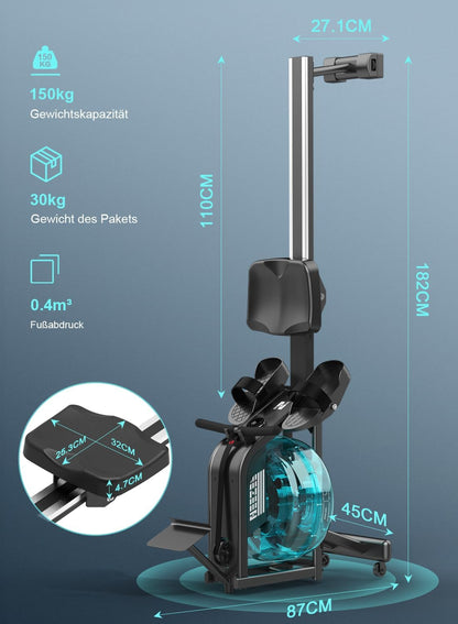 Wasserrudergerät: Bluetooth-Monitor, Tablet-Halterung, 150 kg Kapazität