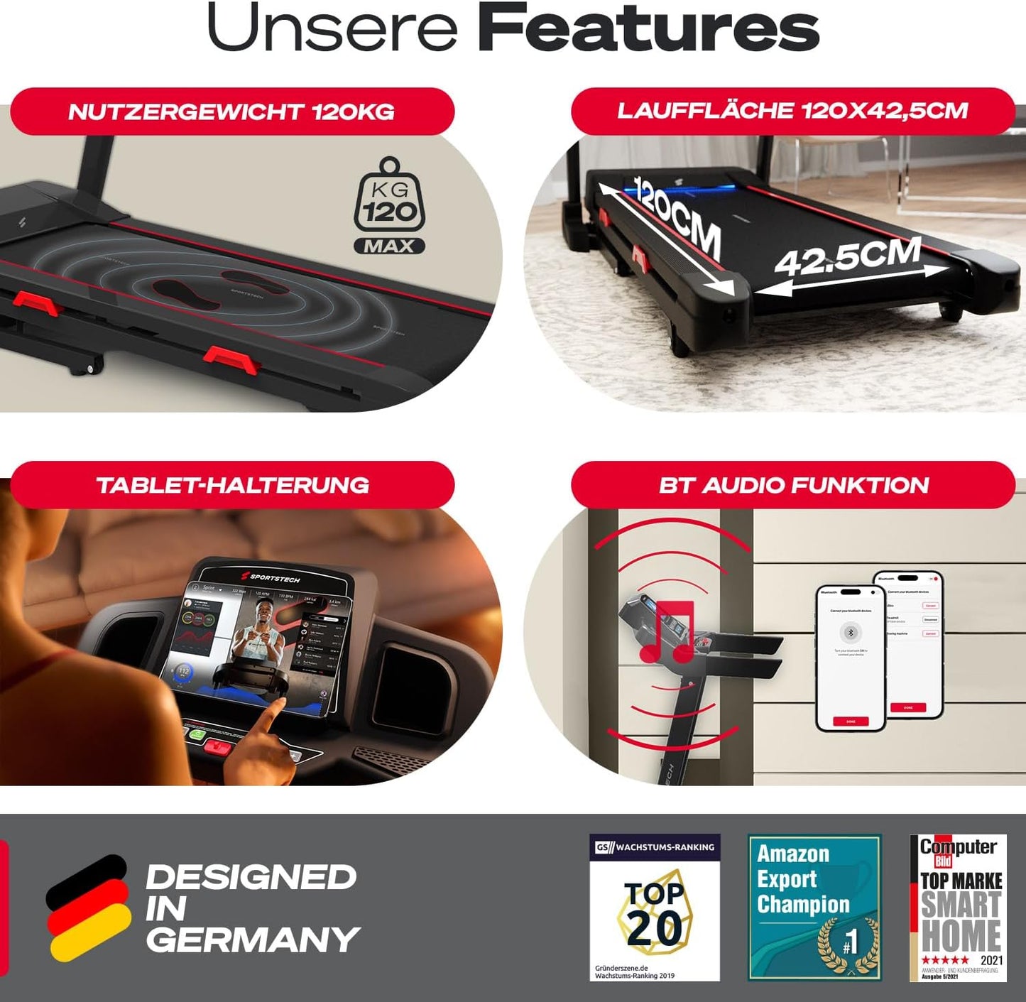 F31s: Profi-Laufband, 4,5 PS, 16 km/h, Bluetooth & App