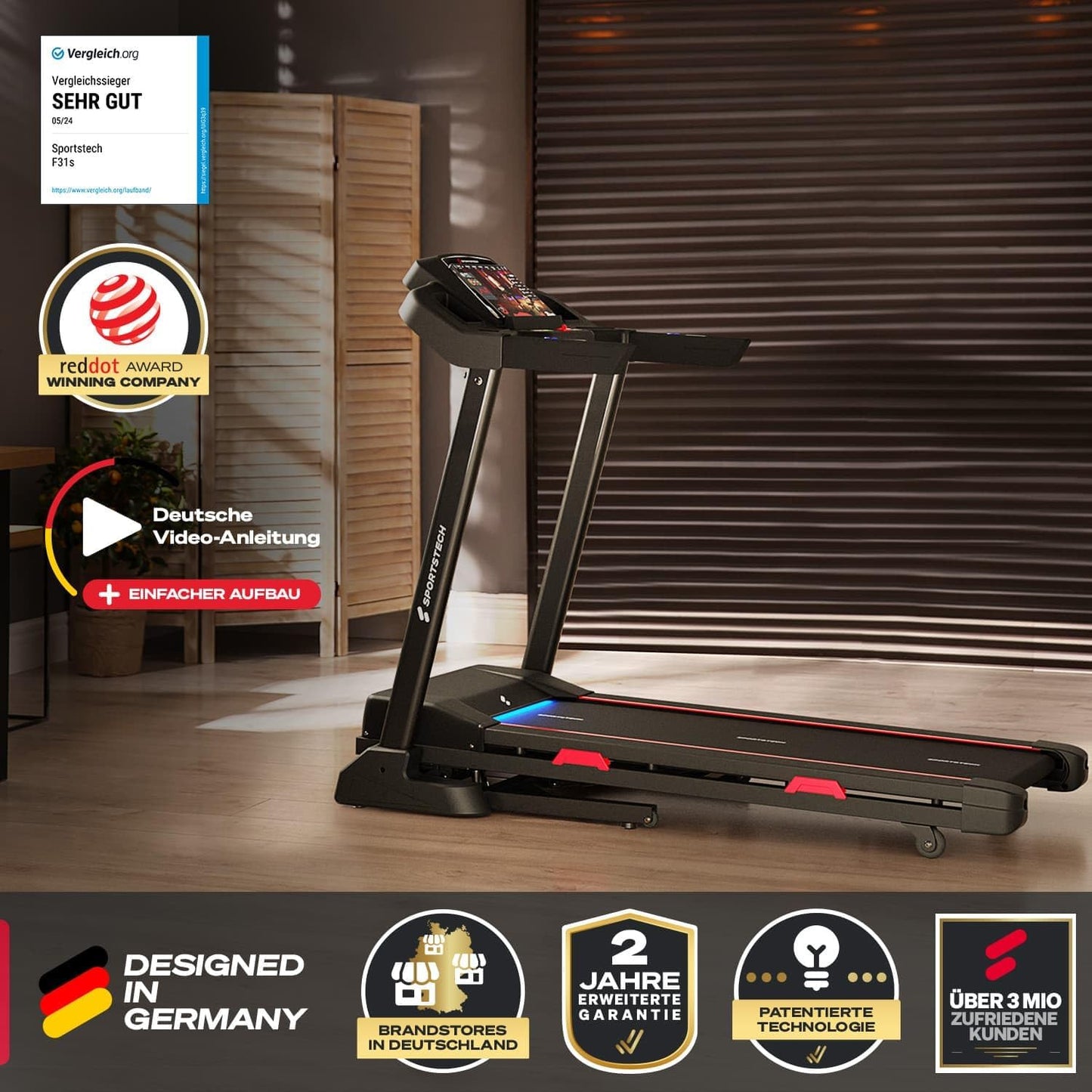 F31s: Klappbares Laufband für Zuhause mit App, Bluetooth & LED