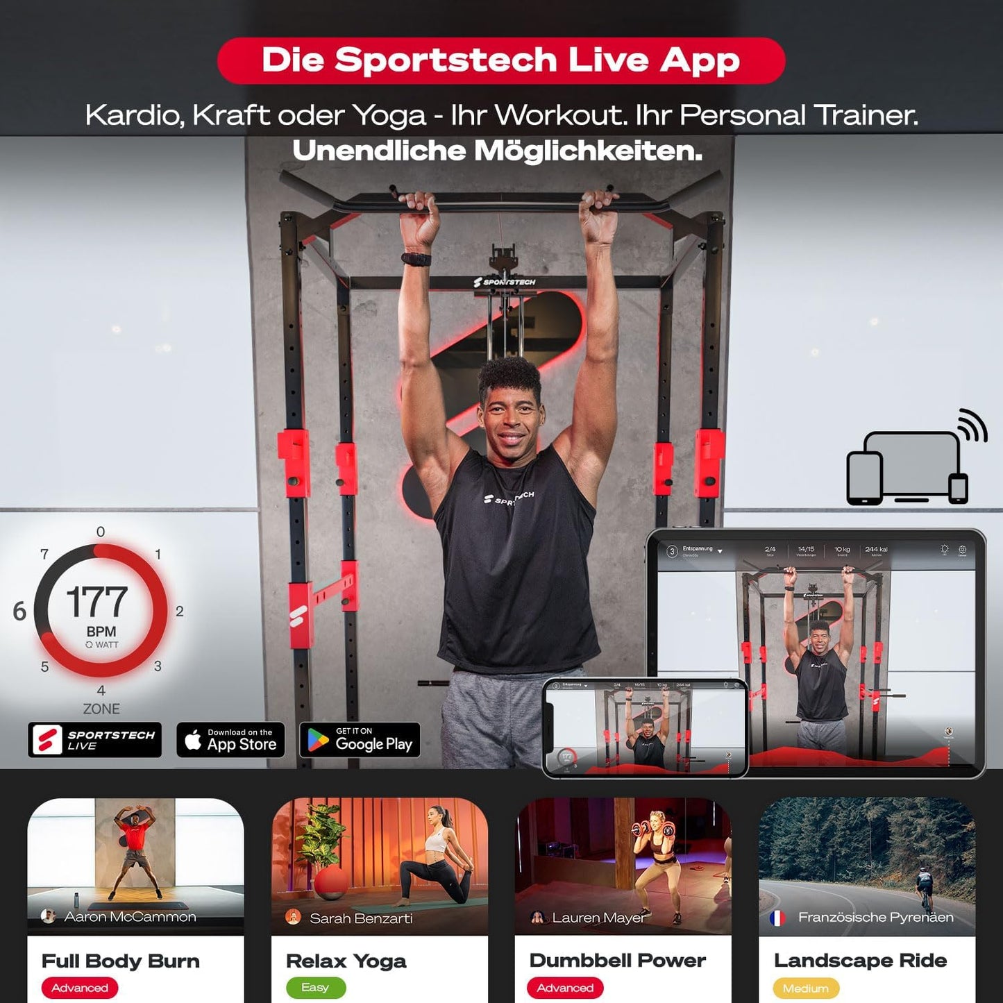 HGX300: Multifunktions-Kraftstation mit Beinpresse, Stepper & Powertower