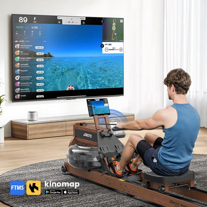 MR380/MR390: Klappbares Eichenholz‑Rudergerät mit 28 L Tank und Bluetooth‑Monitor