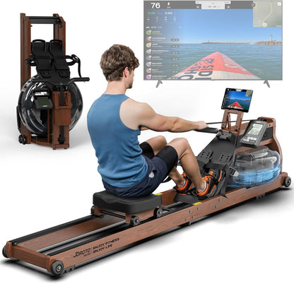MR380/MR390: Klappbares Eichenholz‑Rudergerät mit 28 L Tank und Bluetooth‑Monitor