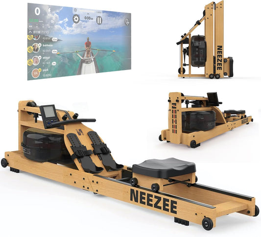 Water Rowing Machine | Solid Wood, Foldable, Bluetooth Display
