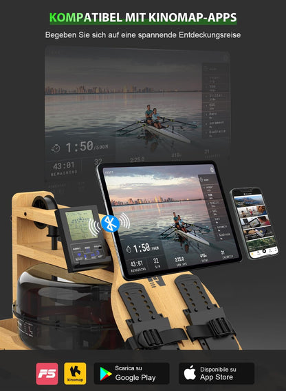 Water Rowing Machine | Solid Wood, Foldable, Bluetooth Display