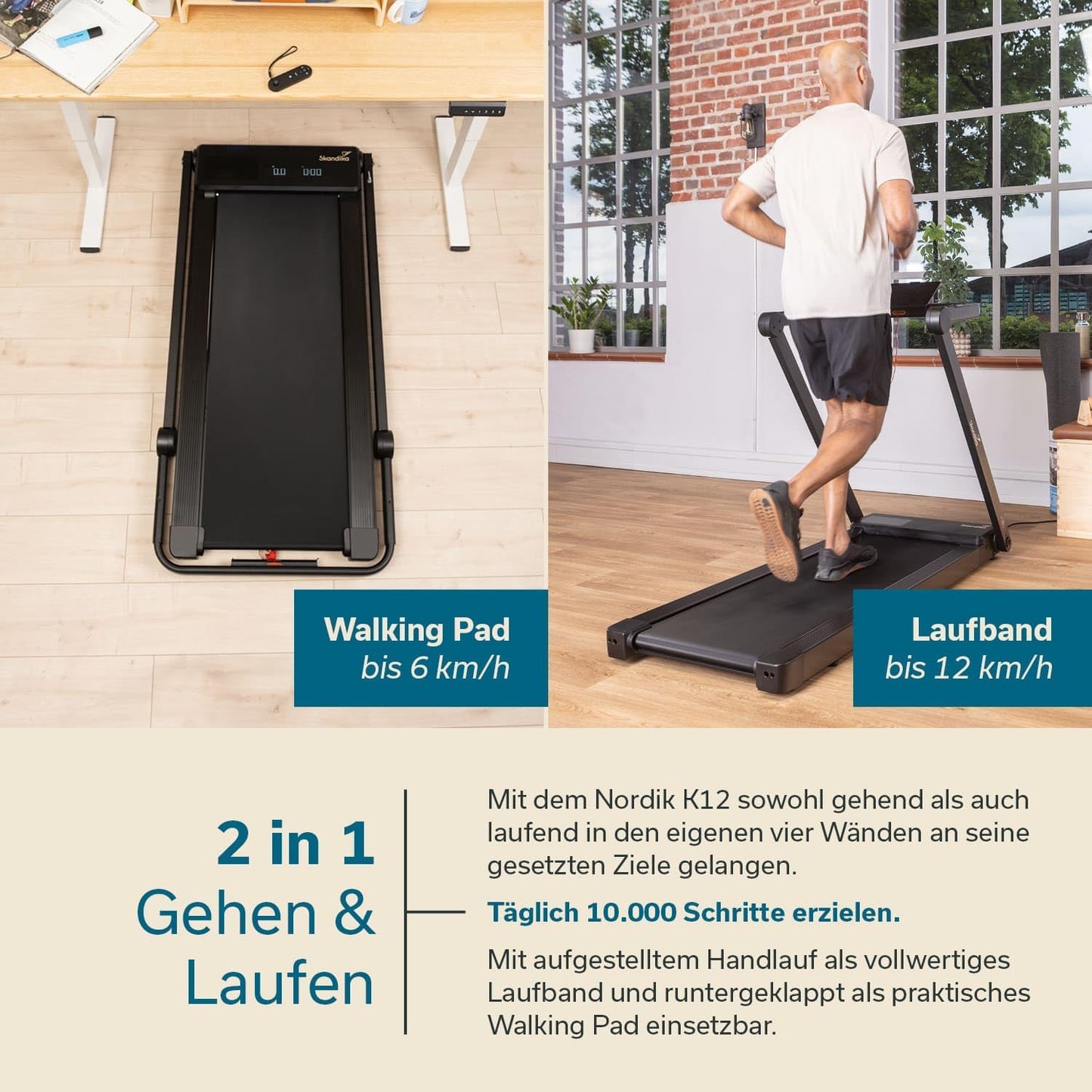 Nordik Laufband für Zuhause & Büro | Walking Pad mit Steigung