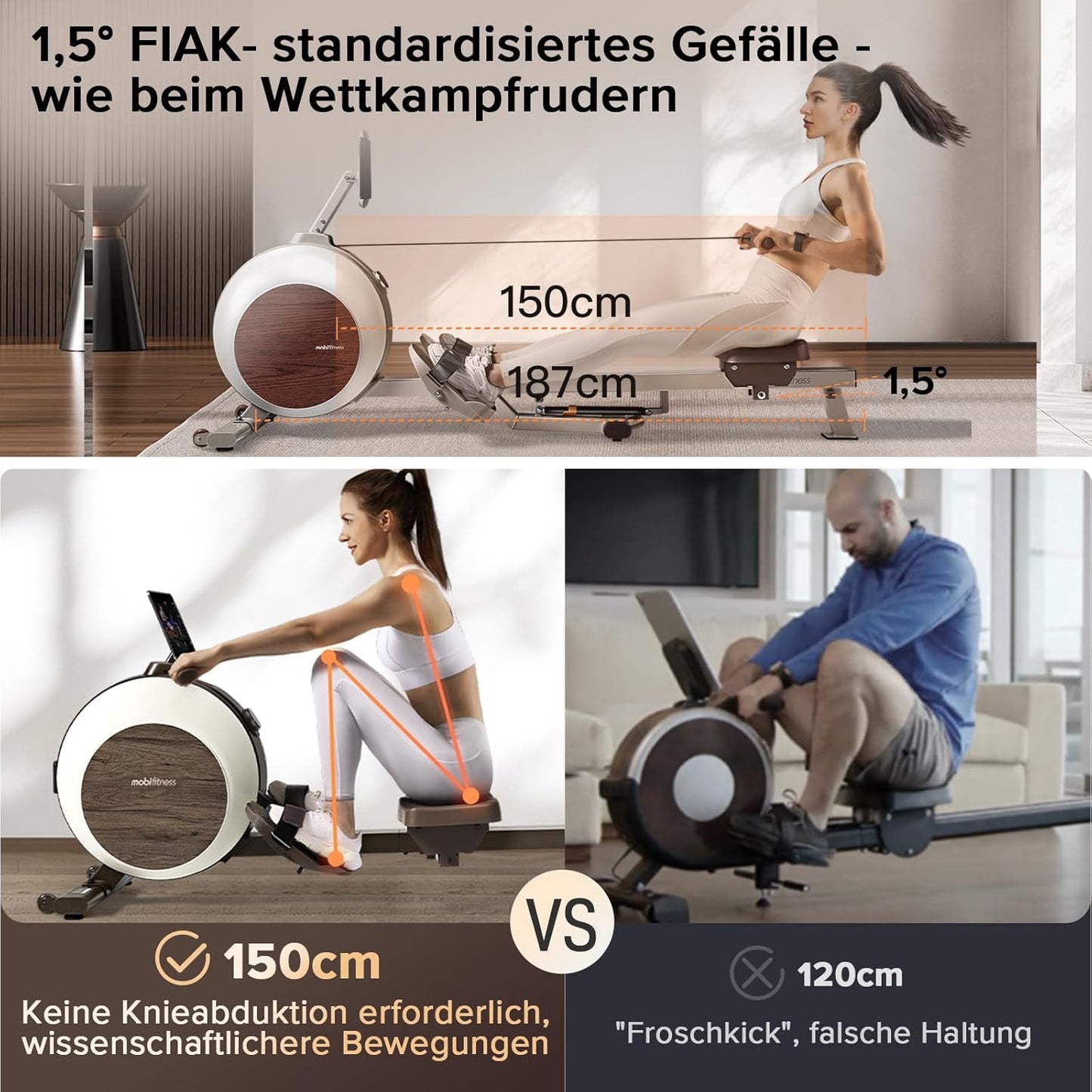 Rudergerät: Magnetisch, leise, 40 Widerstände, LED