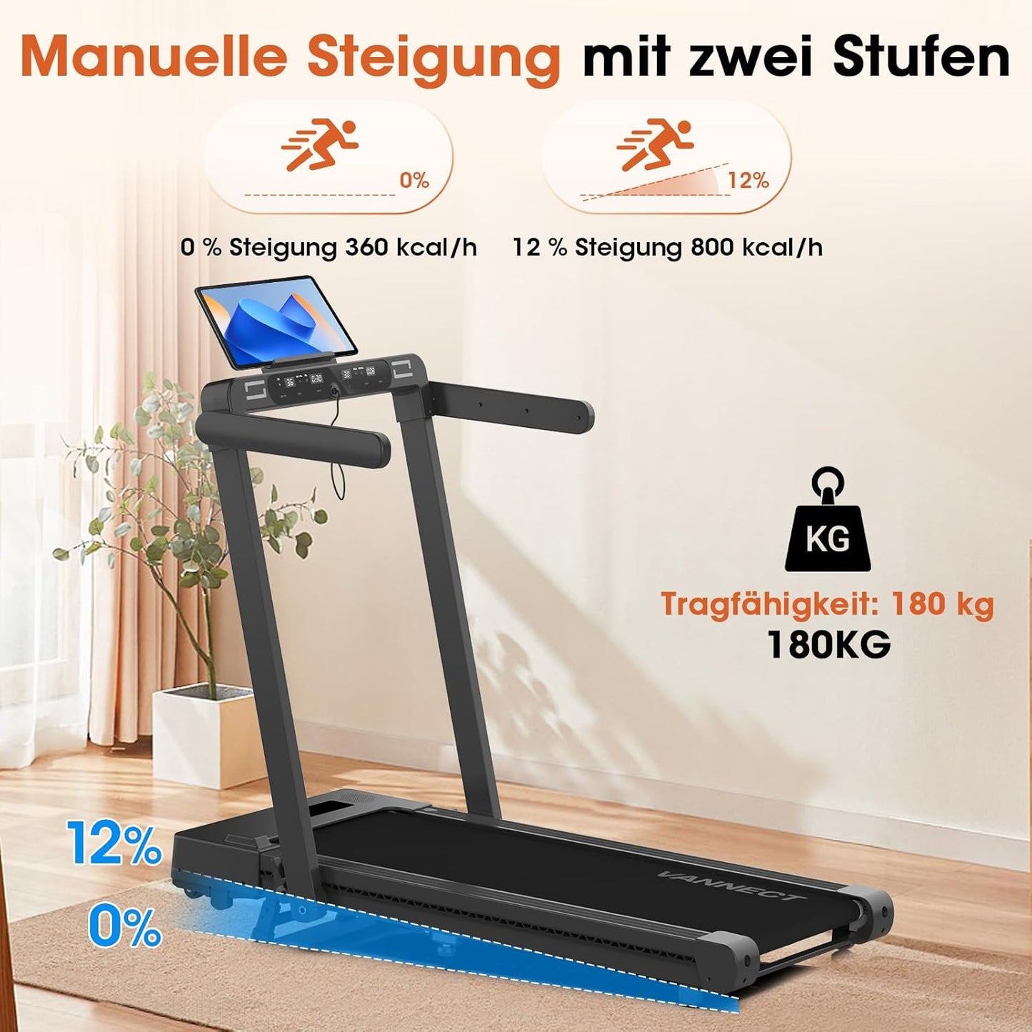 Faltbares Laufband: Walking Pad mit Steigung für Zuhause