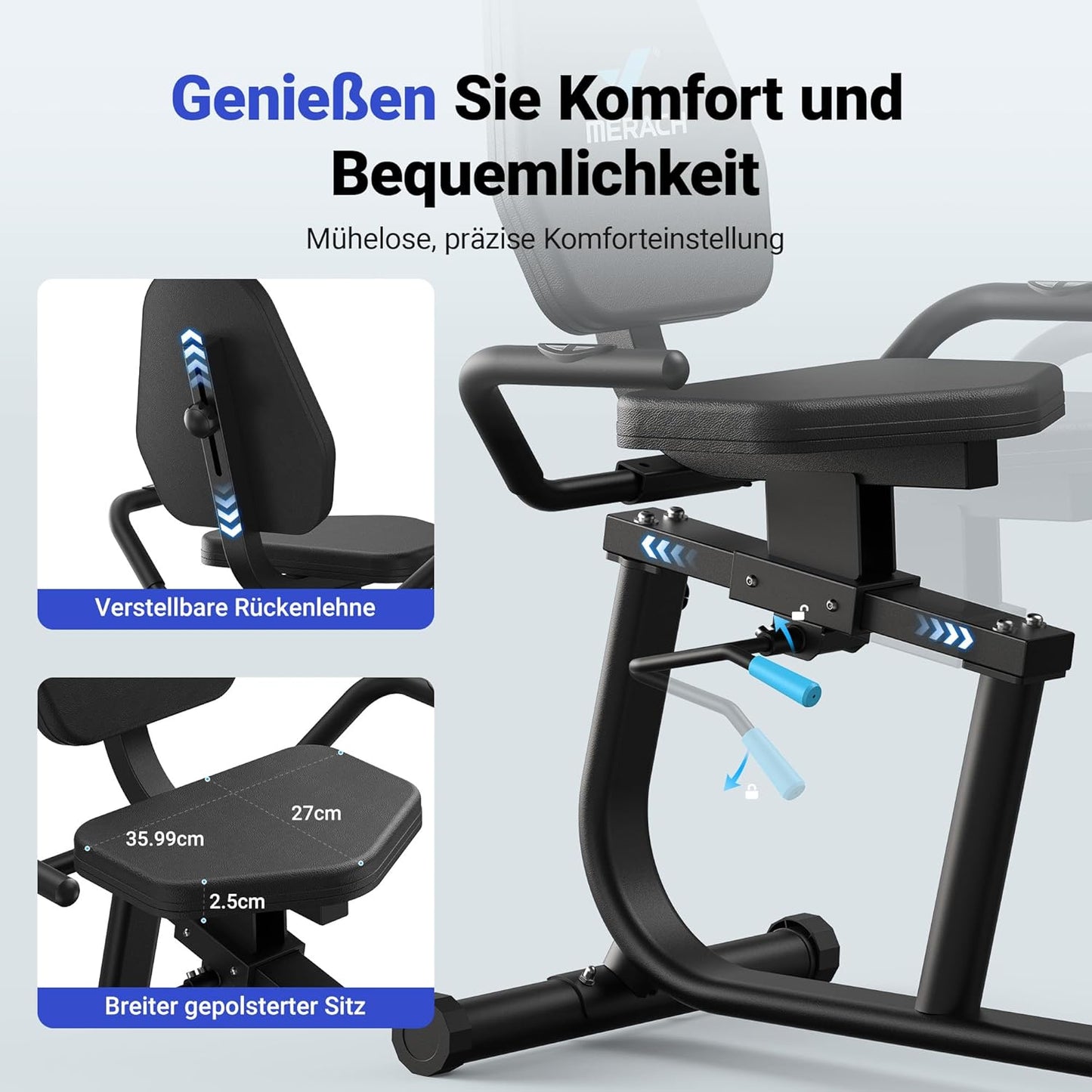 Liegeergometer: Heimtrainer mit Bluetooth und verstellbarer Rückenlehne