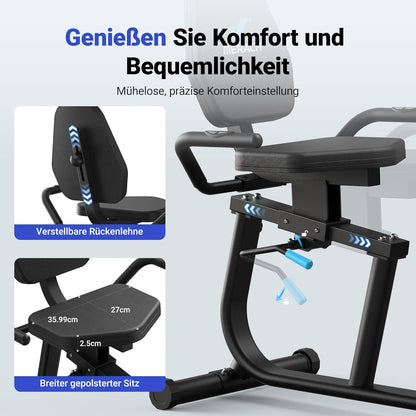 Liegeergometer: Heimtrainer mit Bluetooth und verstellbarer Rückenlehne