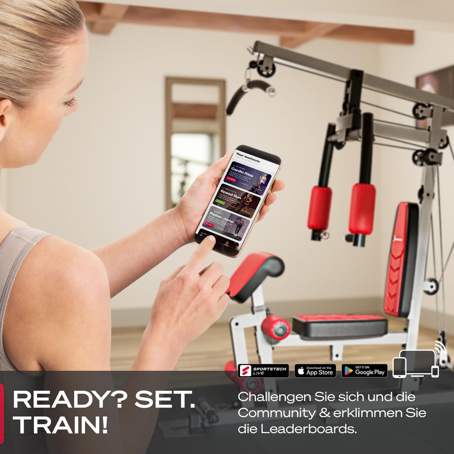 HGX200: Multifunktions-Kraftstation mit Stepper, Beinpresse & Powertower