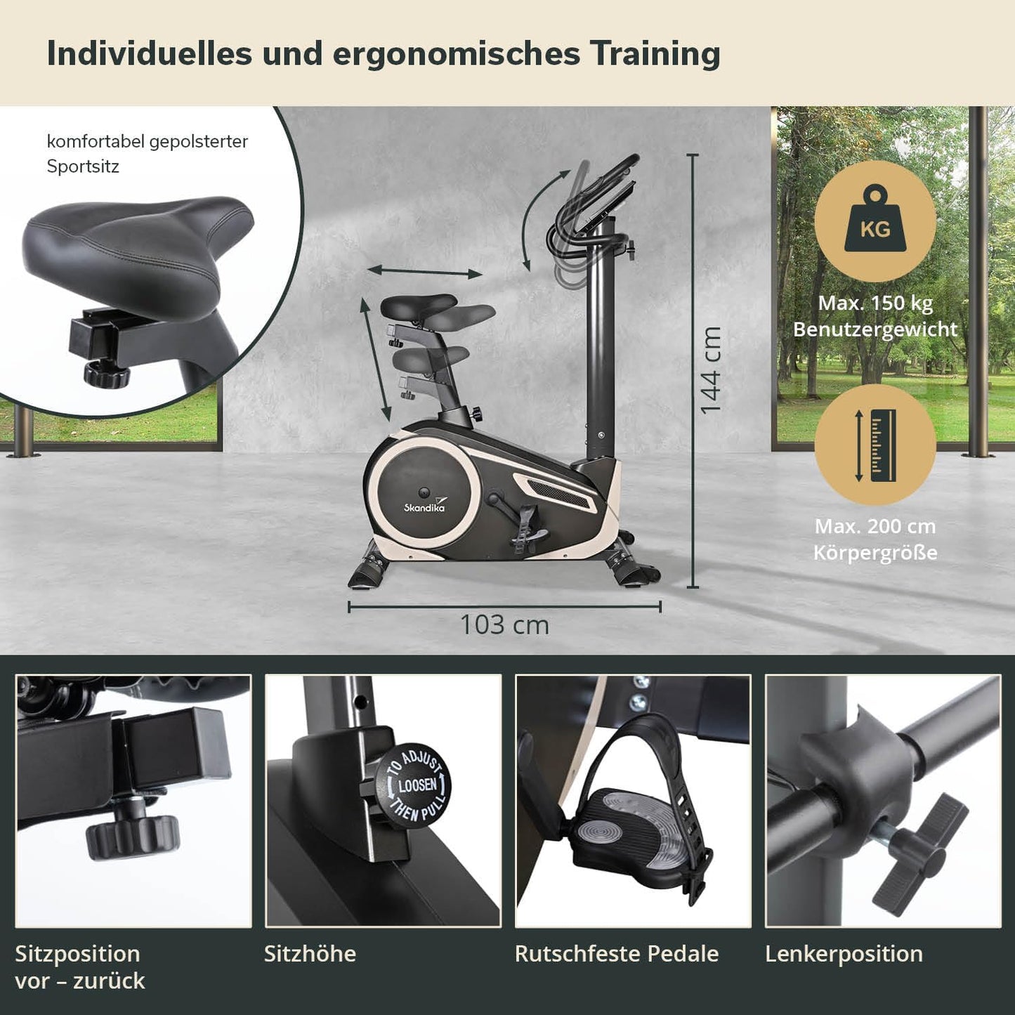 Morpheus: Ergometer mit App‑Steuerung, Pulsgurt und Tablethalter