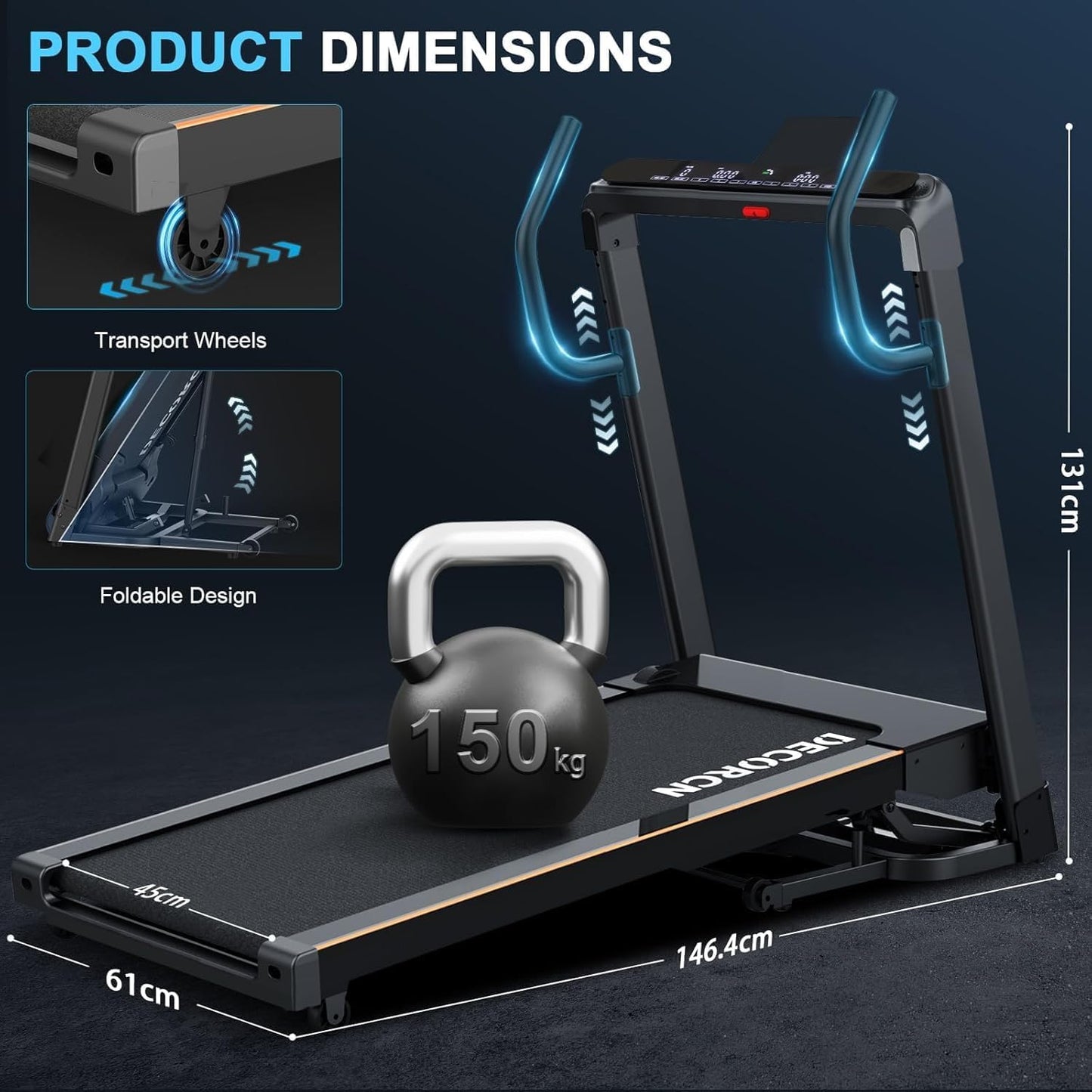 Laufband: 4,5 PS, klappbar, 16 km/h, Steigung, LCD & Bluetooth