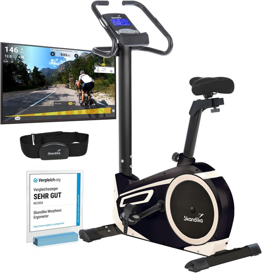 Morpheus: Ergometer mit App‑Steuerung, Pulsgurt und Tablethalter