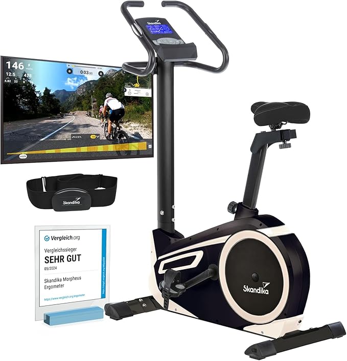 Morpheus: Ergometer mit App‑Steuerung, Pulsgurt und Tablethalter
