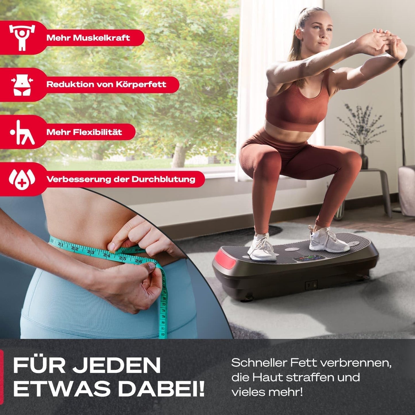 VP400: 4D Vibrationsplatte mit Smart‑LED und Trainingsbändern
