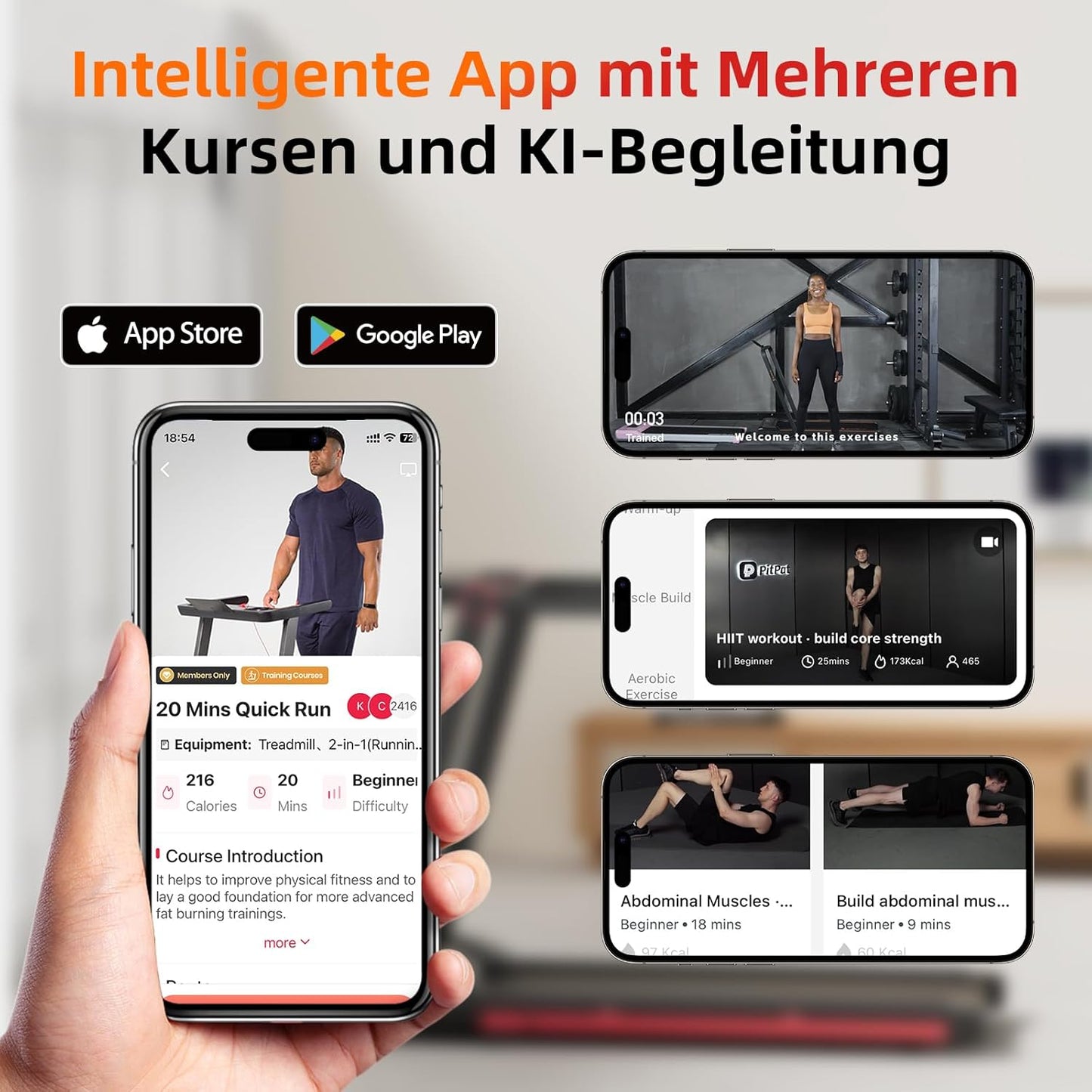 Faltbares Heim-Laufband: Steigung, App & Trainingskurse