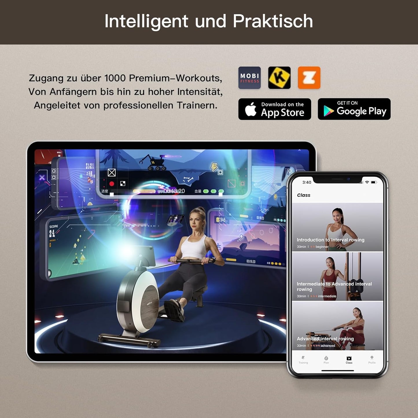 Rudergerät: Magnetisch, leise, 40 Widerstände, LED