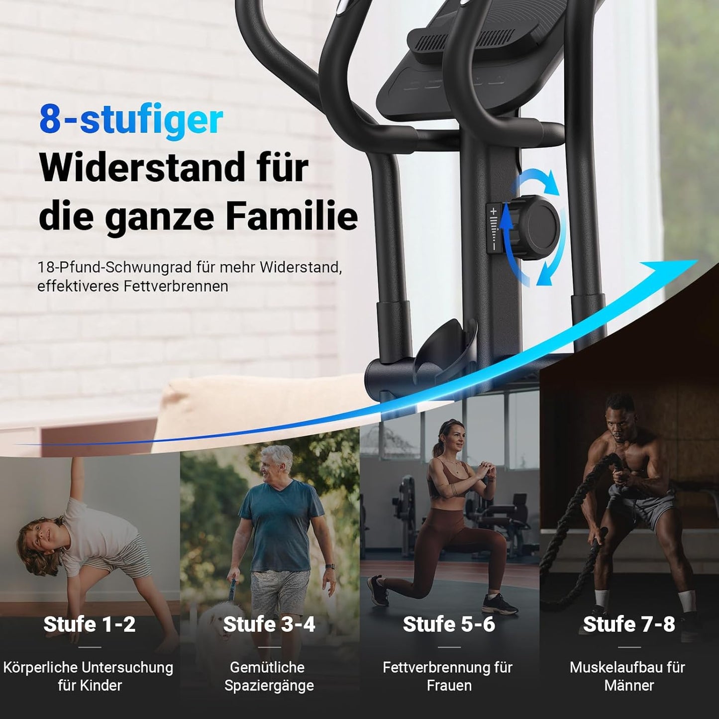 Heimtrainer Crosstrainer: Leise, Magnetisch, App, 8 Stufen, 160KG Kapazität