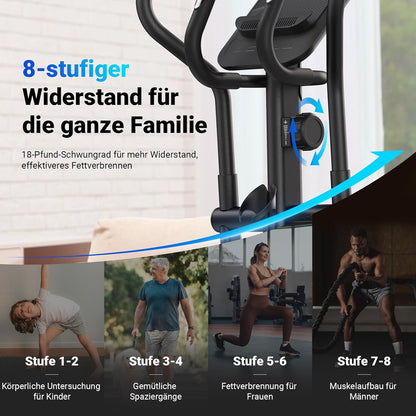 Heimtrainer Crosstrainer: Leise, Magnetisch, App, 8 Stufen, 160KG Kapazität
