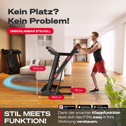 F31s: Klappbares Laufband für Zuhause mit App, Bluetooth & LED