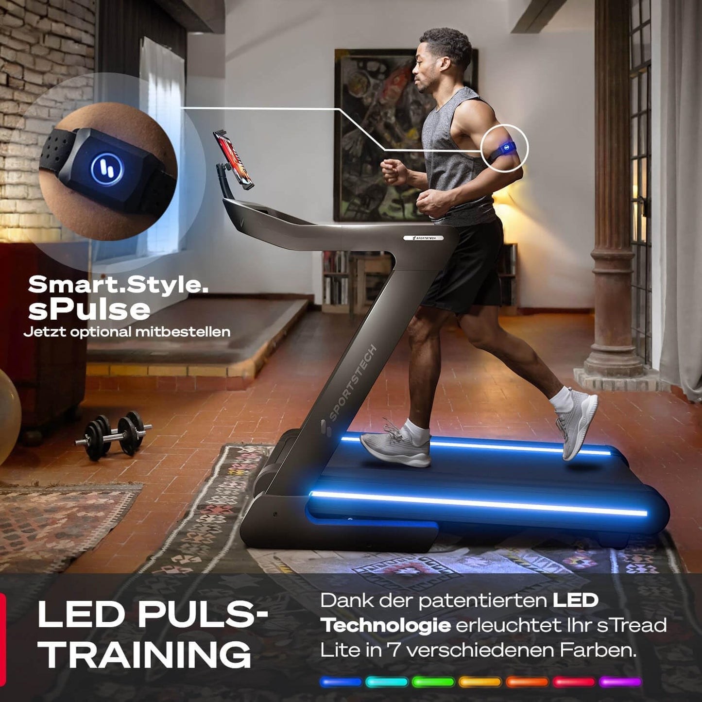 sTread Pro/Lite: Klappbares Laufband mit 20 km/h, 17 % Steigung und 7 PS Motor