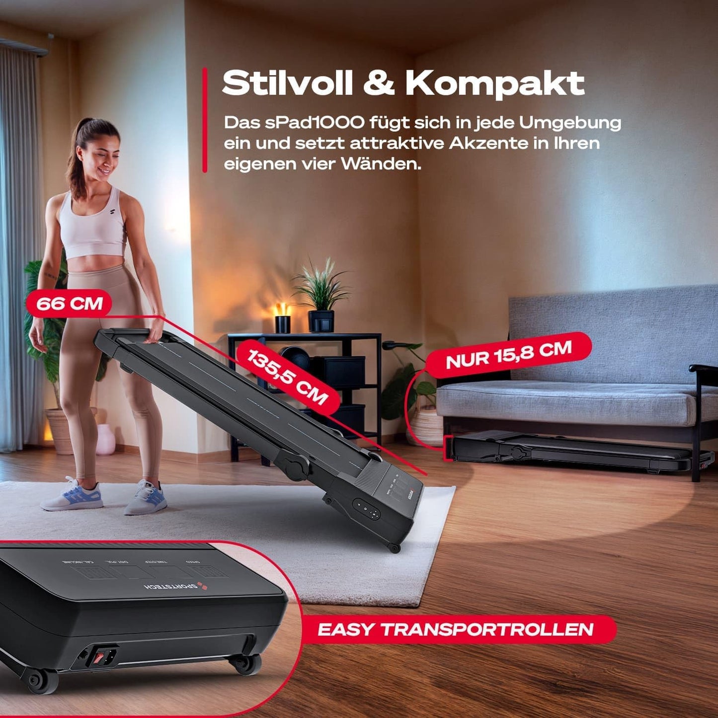 sPad500 Laufband: Faltbar mit Steigung für Zuhause