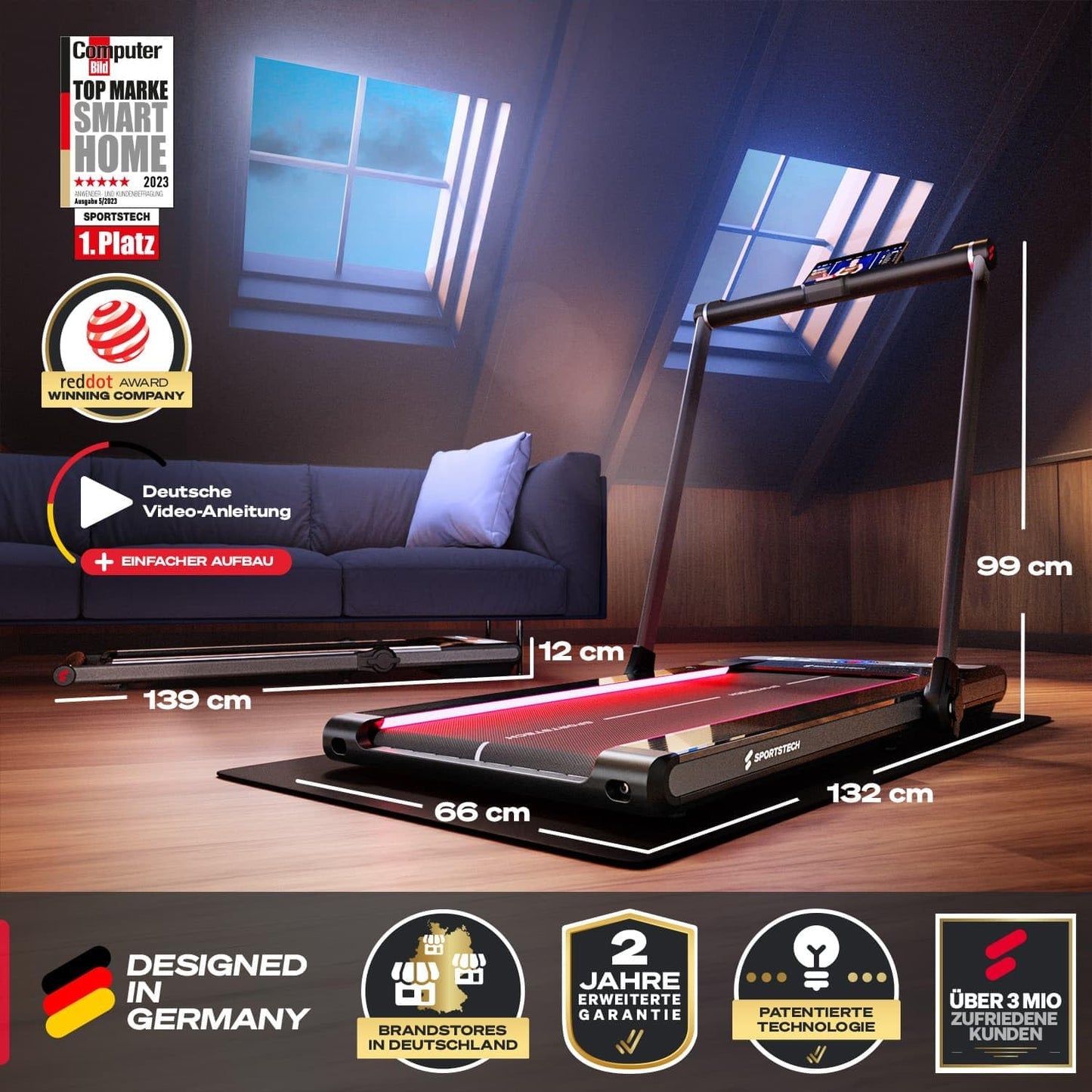 Klappbares LED‑Laufband: Walking Pad mit Bluetooth‑App