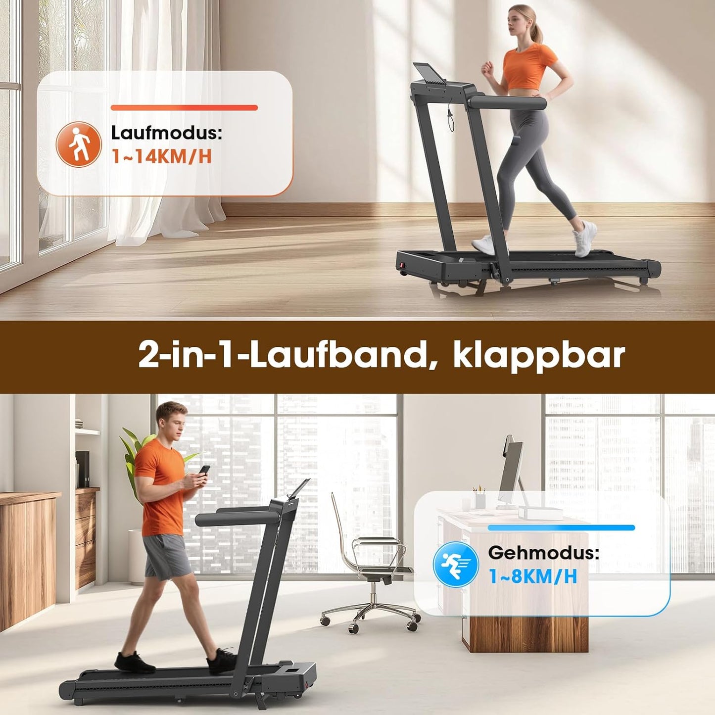 Faltbares Laufband: Walking Pad mit Steigung für Zuhause