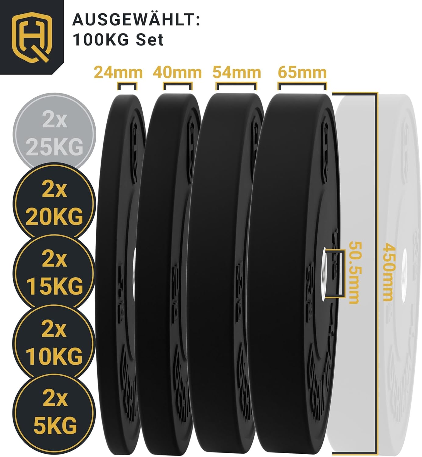 50mm Vollgummi Bumper Plates - Gewichtsscheiben Set für Training