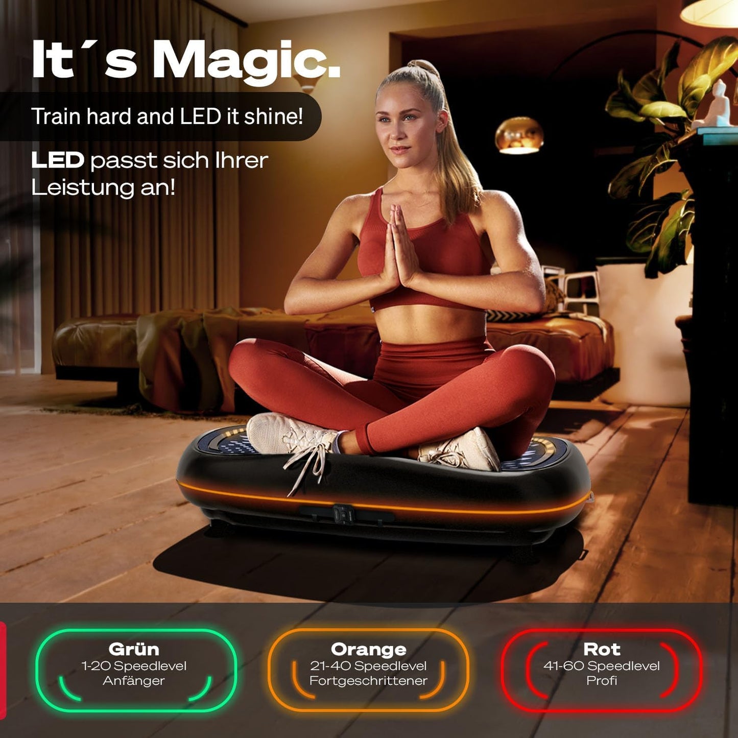 4D Vibrationsplatte: Smart LED, Bluetooth, Fitness & Yoga