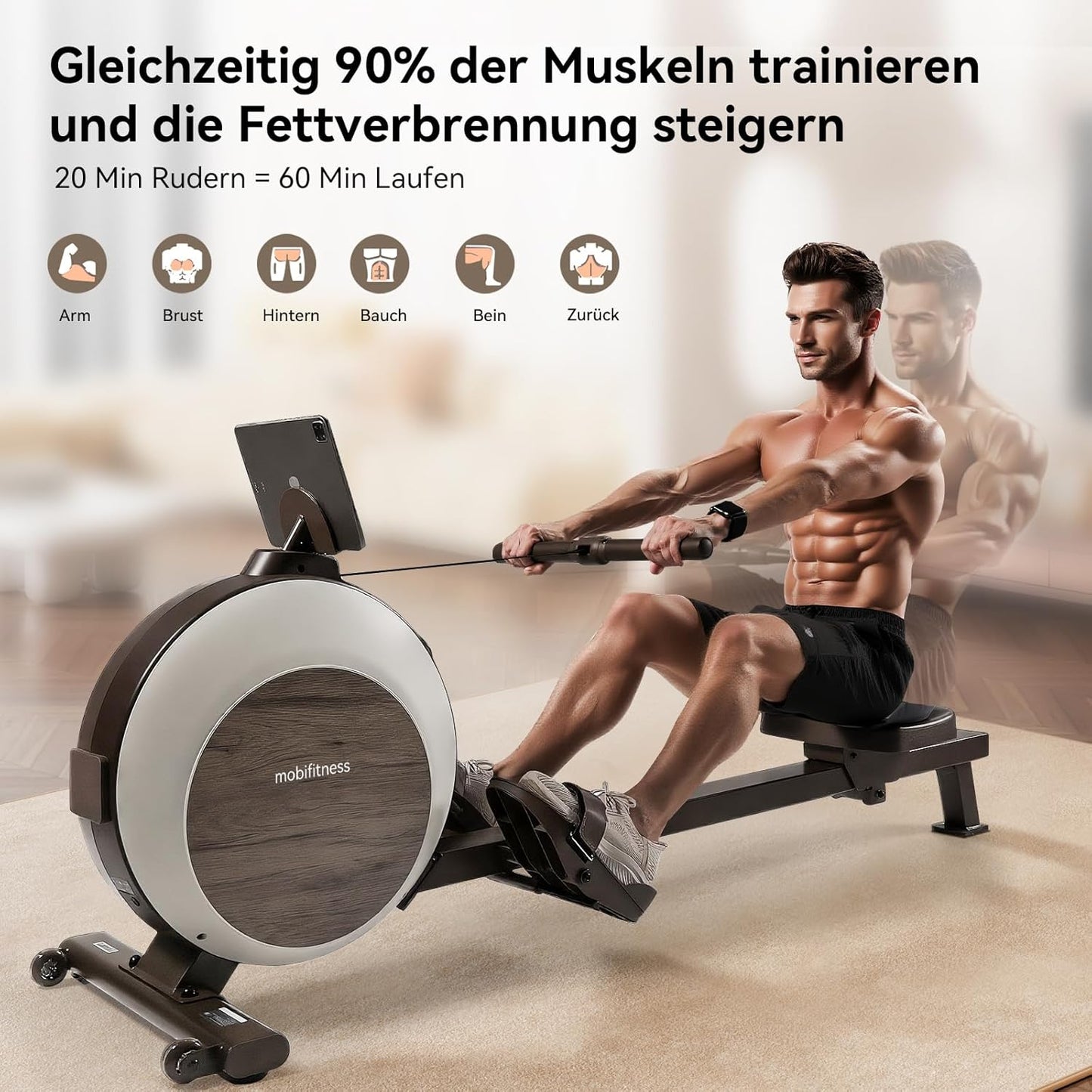 Rudergerät: Magnetisch, leise, 40 Widerstände, LED