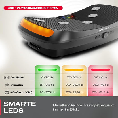 VP400: 4D Vibrationsplatte mit Smart‑LED und Trainingsbändern