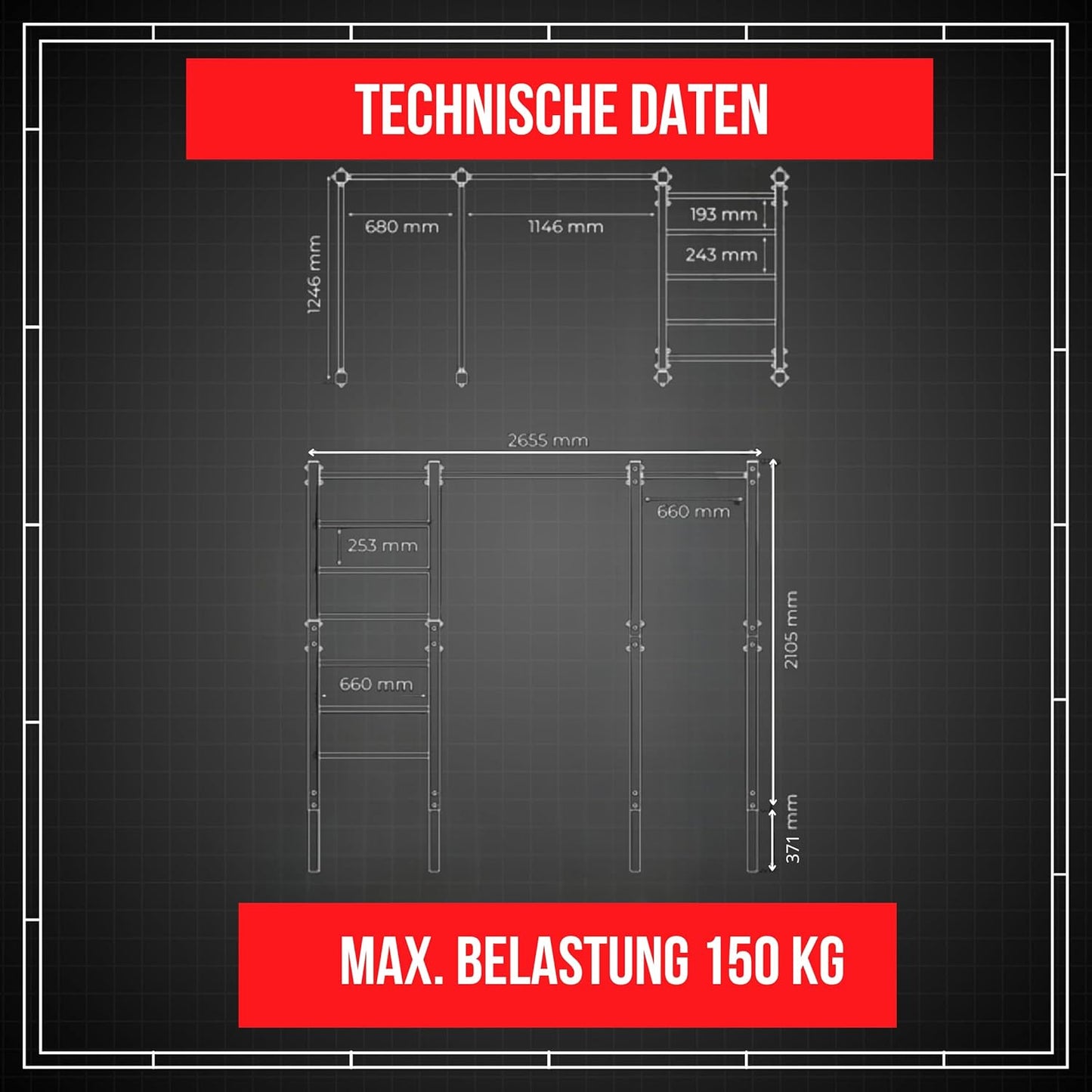 Calisthenics Turnstange: Wetterfeste Garten-Kraftstation mit Hangelleiter