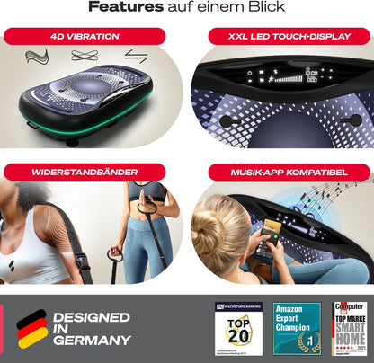 4D Vibrationsplatte: Smart LED, Bluetooth, Fitness & Yoga