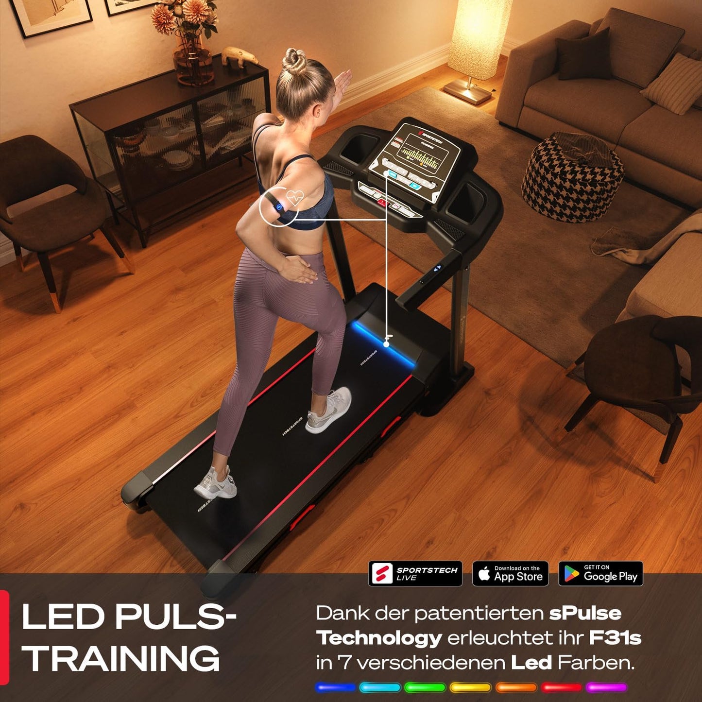 F31s: Klappbares Laufband für Zuhause mit App, Bluetooth & LED