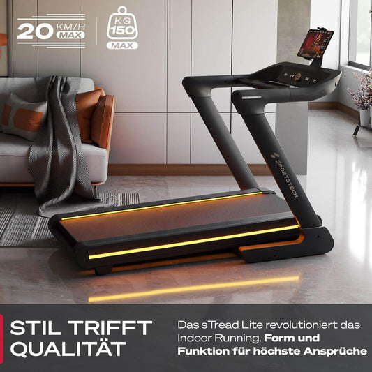 sTread Pro/Lite: Klappbares Laufband mit 20 km/h, 17 % Steigung und 7 PS Motor