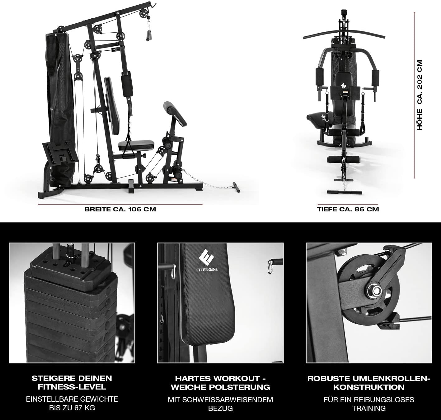 Kraftstation: Komplettes Home Gym mit 67 kg Gewichten