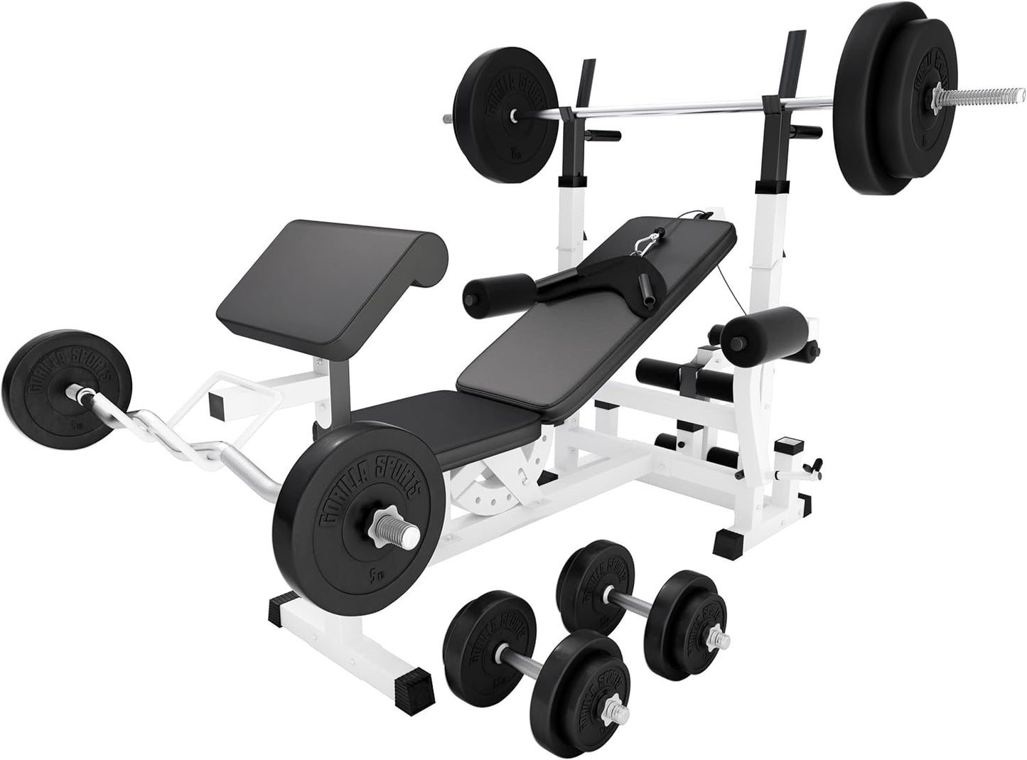 Sports Hantelbank mit Gewichten, 170 cm Stange und Hantelset