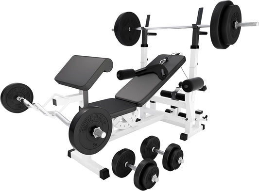 Sports Hantelbank mit Gewichten, 170 cm Stange und Hantelset