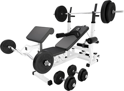Sports Hantelbank mit Gewichten, 170 cm Stange und Hantelset