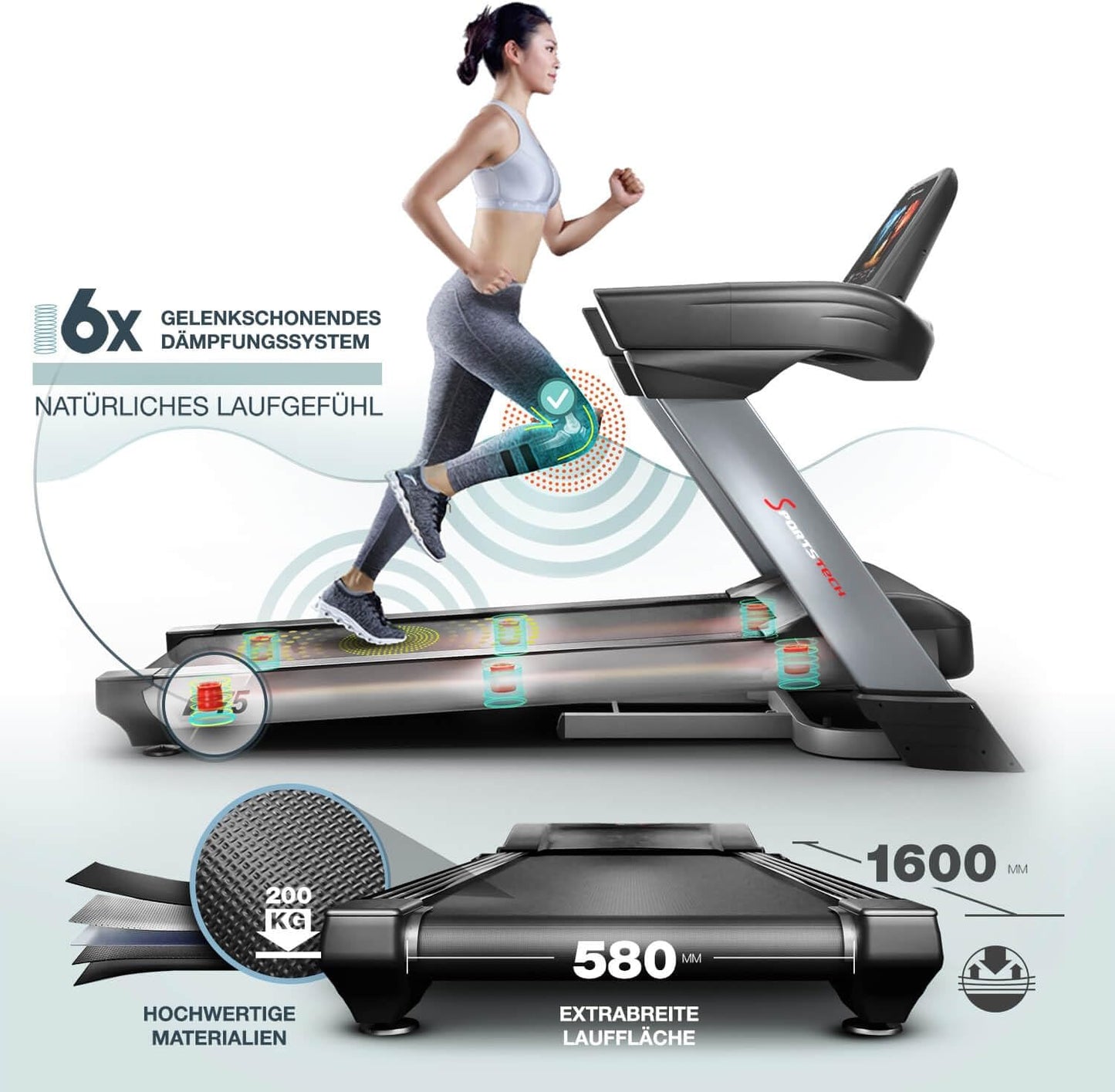 F75 Klappbar Profi Laufband mit Android Display, 7PS Leistung