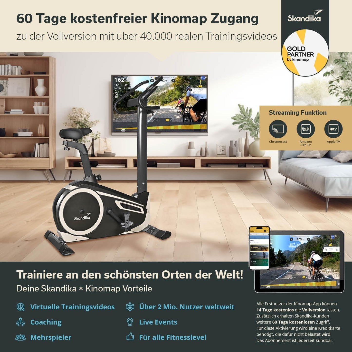 Morpheus: Ergometer mit App‑Steuerung, Pulsgurt und Tablethalter