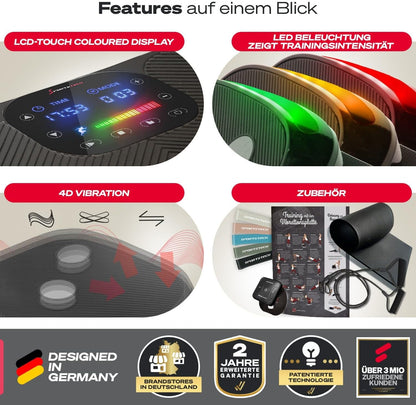 VP400: 4D Vibrationsplatte mit Smart‑LED und Trainingsbändern