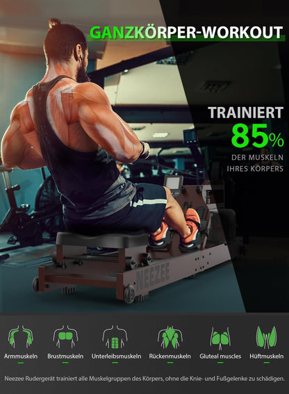 Water Rudergerät: Massivholz-Heimtrainer
